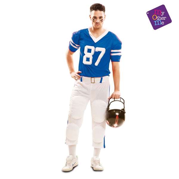 Déguisement de Joueur de Rugby Homme Adulte Bleu, Taille M-L, avec Maillot, Ceinture et Pantalon