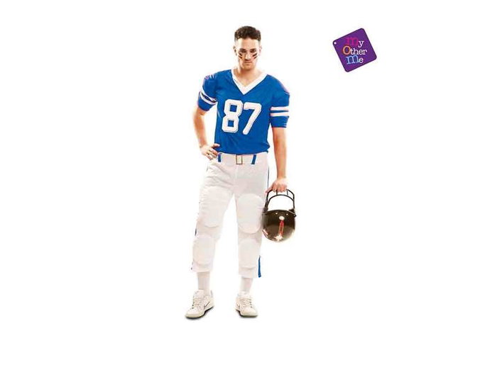 Déguisement de Joueur de Rugby Homme Adulte Bleu, Taille M-L, avec Maillot, Ceinture et Pantalon
