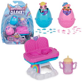 Spin Master Hatchimals Alive Set Hungry Trona 6067740 - 2 œufs à éclore avec chaises haute, biberon et sucettes, jouet d'imagination pour enfants 3 ans et plus