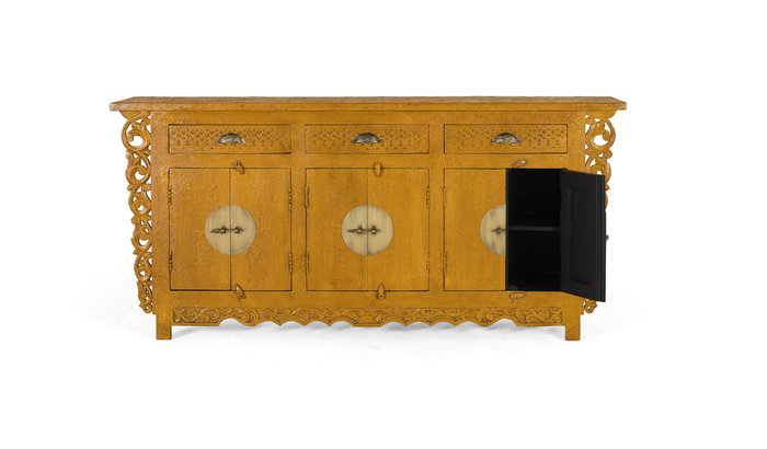 GINER Y COLOMER - Buffet avec 6 portes et 3 tiroirs en bois de manguier - 180 x 40 x 84 cm - Couleur ocre