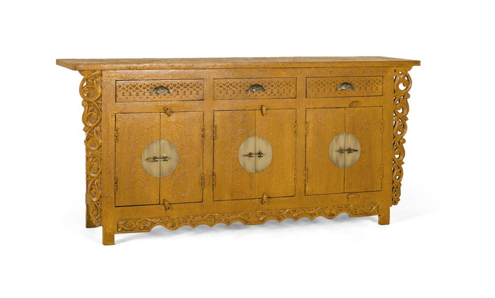 GINER Y COLOMER - Buffet avec 6 portes et 3 tiroirs en bois de manguier - 180 x 40 x 84 cm - Couleur ocre