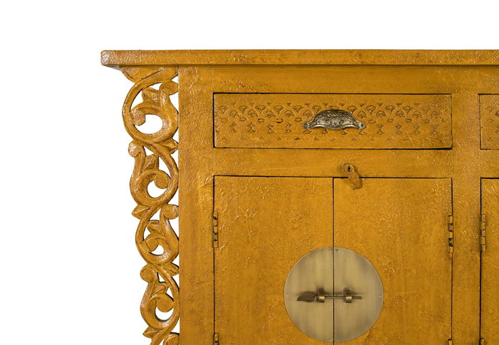 GINER Y COLOMER - Buffet avec 6 portes et 3 tiroirs en bois de manguier - 180 x 40 x 84 cm - Couleur ocre