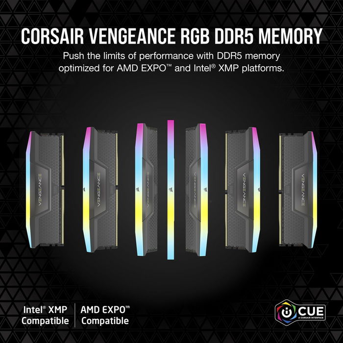 Corsair Vengeance RGB 32 Go (2 x 16 Go) DDR5 6400 MHz Kit de Mémoire RAM Noir - XMP 3.0 et AMD EXPO