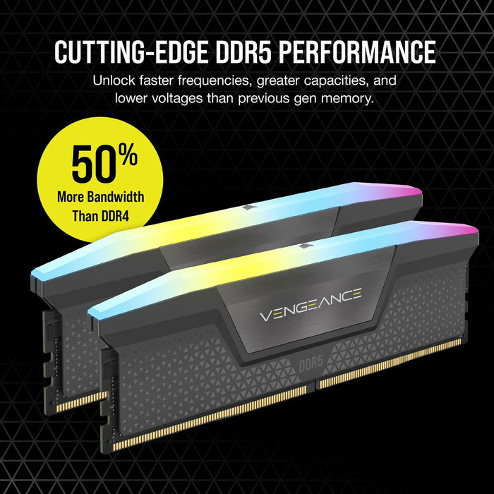 Corsair Vengeance RGB 32 Go (2 x 16 Go) DDR5 6400 MHz Kit de Mémoire RAM Noir - XMP 3.0 et AMD EXPO