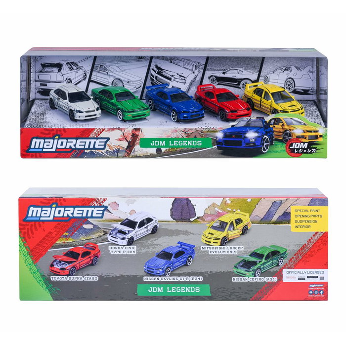 Majorette Coffret Cadeau 5 Véhicules JDM Legends - Voitures japonaises iconiques avec 2 modèles exclusifs - Échelle 1/64