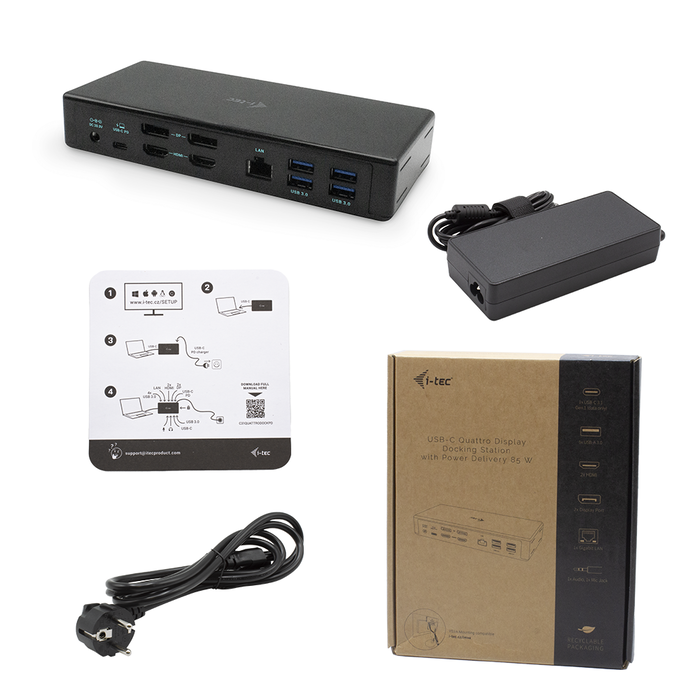 I - Tec USB-C Quattro Con Station d'accueil avec 4 moniteurs DisplayLink, 2 HDMI, 2 DP, PD 85W, 6 ports USB I - Tec USB-C Quattro Con Station d'accueil avec 4 moniteurs DisplayLink, 2 HDMI, 2 DP, PD 85W, 6 ports USB