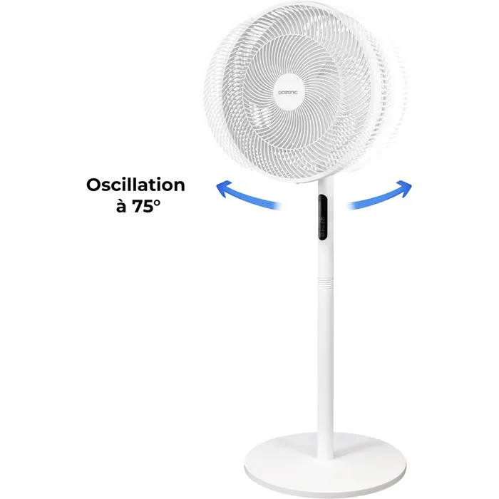 Oceanic Ventilateur sur pied 2 en 1 45W 40cm 3 vitesses Télécommande Hauteur réglable 69-120cm Blanc