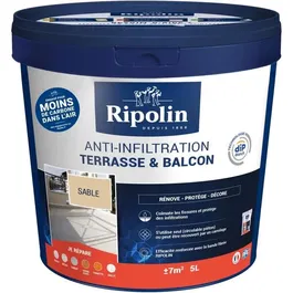 Ripolin - Anti-infiltrations terrasses et balcons sable - Rénovation, protection et décoration - Film étanche élastique - Résistant intempéries et piétons - Bidon 5 L