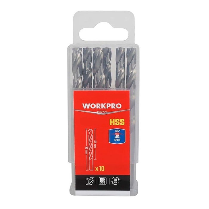 Workpro Mèche pour métal HSS4341 rectifiée, Ø5,00 x 86,00 mm, 10 unités