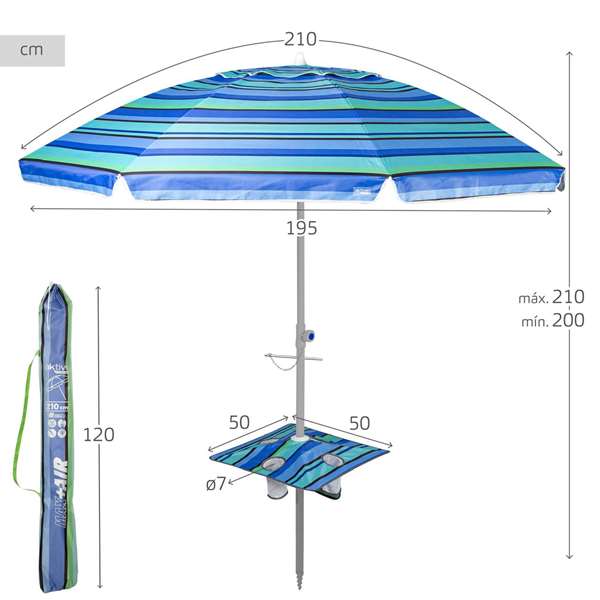 Color Baby Parasol de 210 cm avec table pliante et parasol latéral