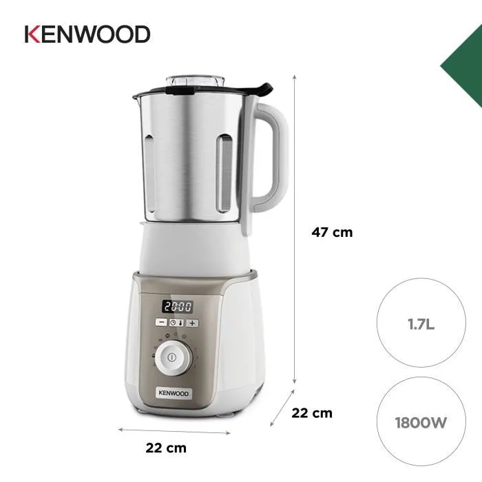 Kenwood Blender chauffant SOUPEASY+ CBL30.000CP - 1000 W, 1,75 L, 4 programmes, Blanc Champagne, Soupe, Compote, Nettoyage, Maintien au chaud, Panier vapeur