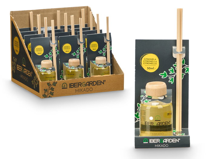 Ibergarden Mikado Citronela 50 ml avec bâtonnets, 7 x 17 x 5 cm (Set de 12)
