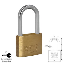 WOLFPACK LINEA PROFESIONAL Cadenas en laiton anse longue 40 mm clés identiques Nº1