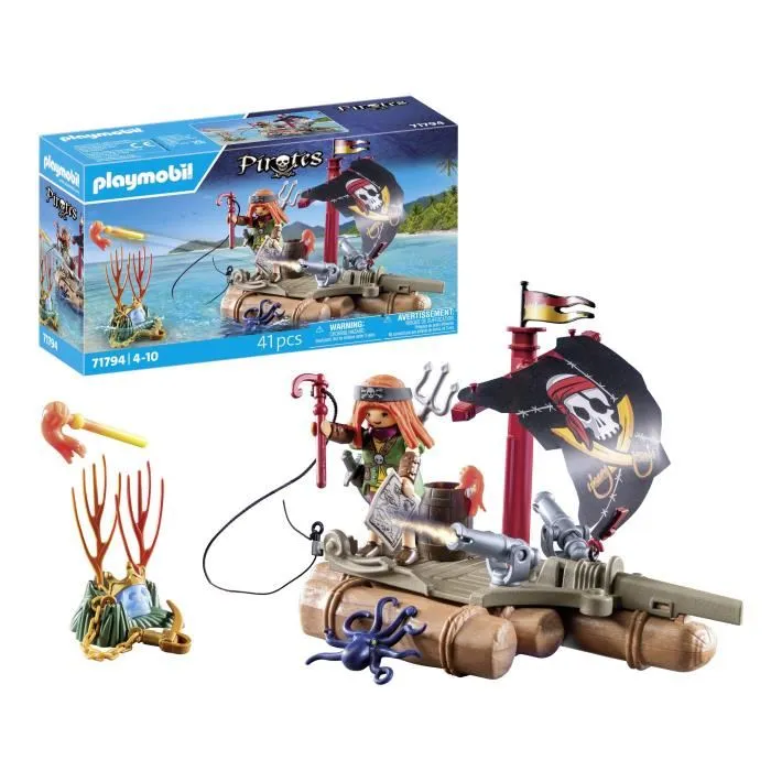 Playmobil 71794 Radeau de Pirate Flottant avec Canons et Trésor - Jeu de Construction 41 Pièces - Dès 4 Ans
