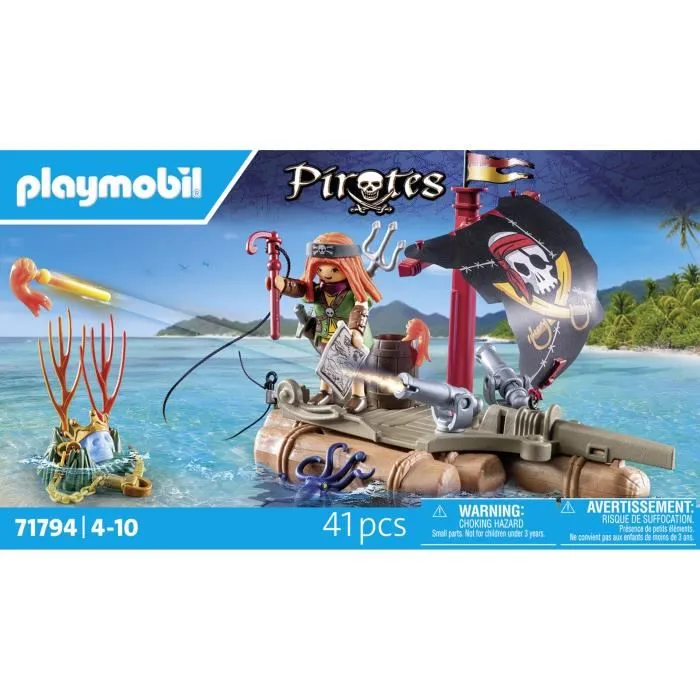 Playmobil 71794 Radeau de Pirate Flottant avec Canons et Trésor - Jeu de Construction 41 Pièces - Dès 4 Ans