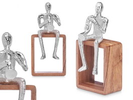Giftdecor Figurine Métal Saxophone Argent avec Support Bois 13x27x13 cm (Set de 6)