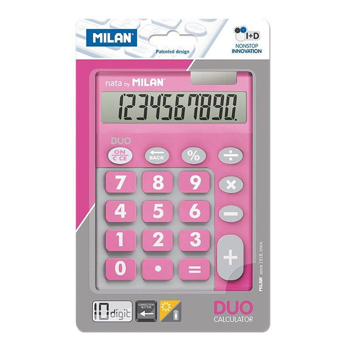 Milan Calculatrice Duo 10 chiffres rose grandes touches en blister Milan Calculatrice Duo 10 chiffres rose grandes touches en blister