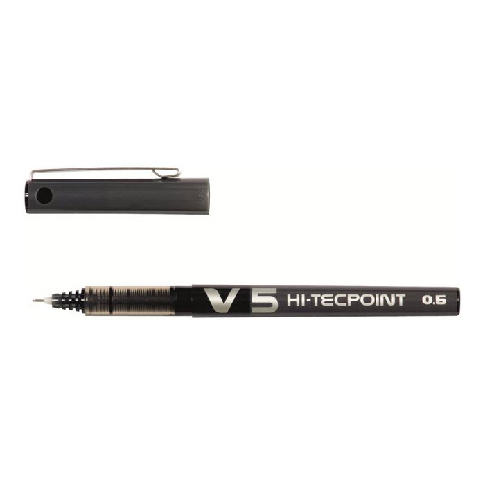 Stylo plume roller Pilot V5 Black, modèle BX-V5-B (BXV5B), noir - Cartouche à encre liquide