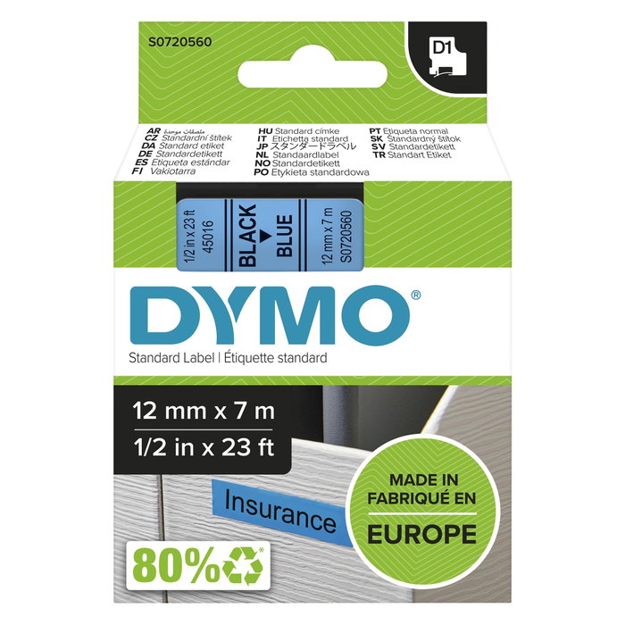 Dymo Ruban D1 45016 Noir sur Bleu 12 mm x 7 m Dymo Ruban D1 45016 Noir sur Bleu 12 mm x 7 m