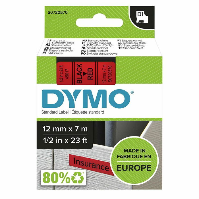 Ruban Laminé pour Etiqueteuses Dymo LM D1 Noir/Rouge Ruban Laminé pour Etiqueteuses Dymo LM D1 Noir/Rouge