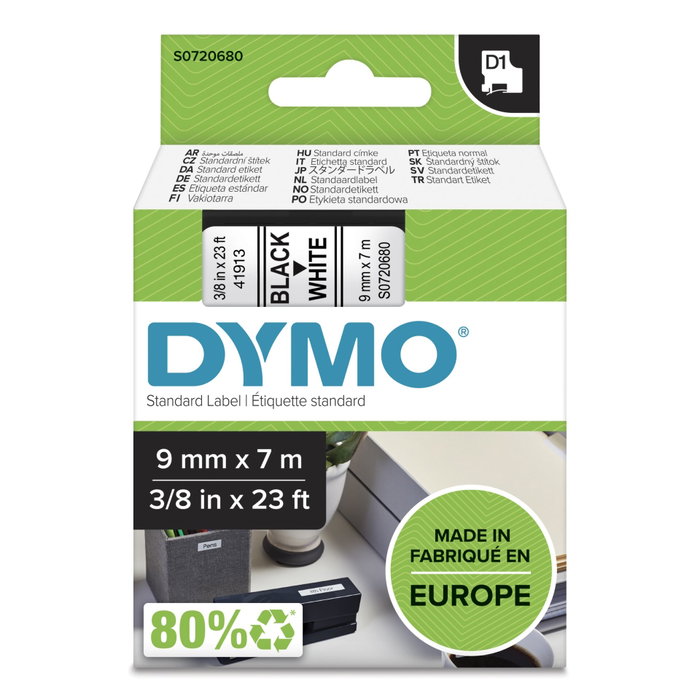 Dymo D1 Ruban d'étiquetage 9 mm x 7 m Noir sur Blanc