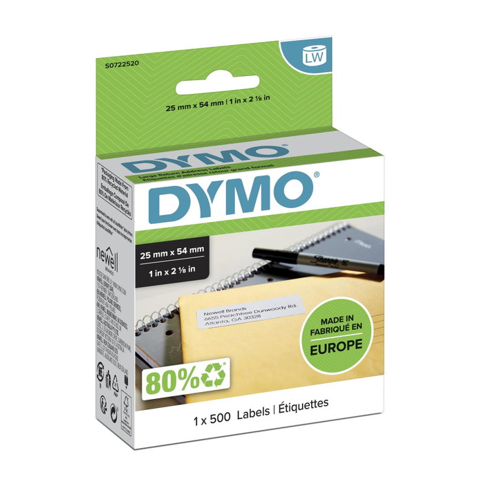 Dymo Étiquettes pour remite 25 x 54mm blanc 500 unités 11352 Dymo Étiquettes pour remite 25 x 54mm blanc 500 unités 11352