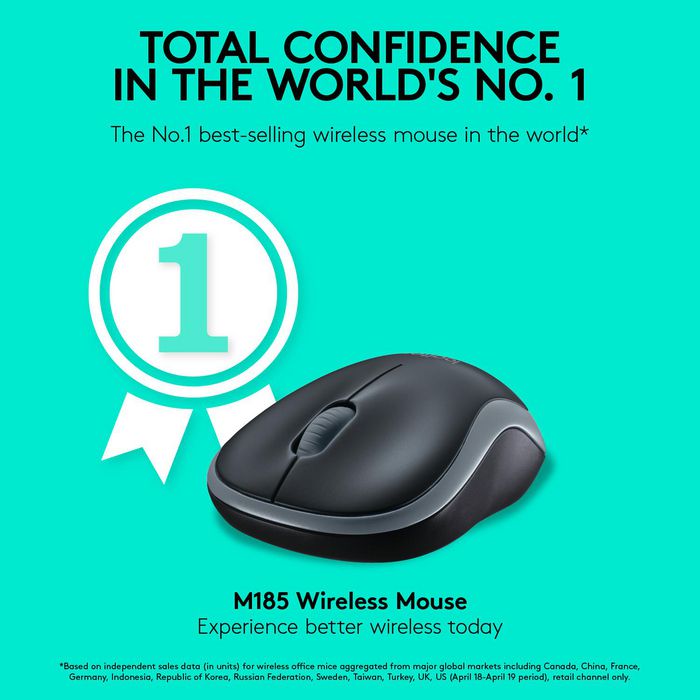 Logitech M185 Souris Sans Fil avec Nano-Récepteur USB, Souris Ambiidextre pour Windows, Mac et ChromeOS, Longévité de Batterie 1 An