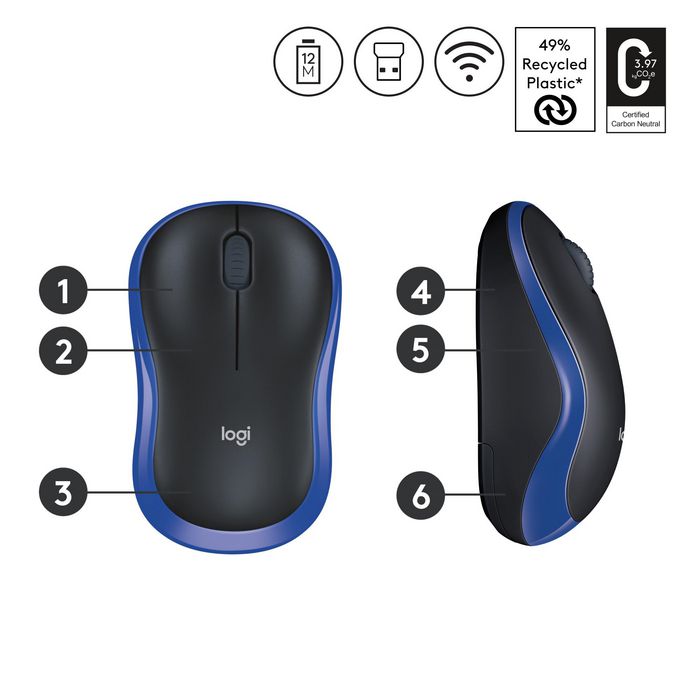 Logitech M185 Souris Sans Fil avec Nano-Récepteur USB, Souris Ambiidextre pour Windows, Mac et ChromeOS, Longévité de Batterie 1 An