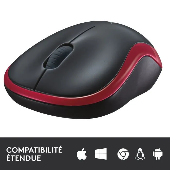 Logitech M185 - Souris sans fil ambidextre rouge - Précision optique, autonomie 1 an, connexion rapide