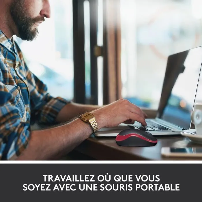 Logitech M185 - Souris sans fil ambidextre rouge - Précision optique, autonomie 1 an, connexion rapide