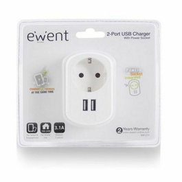 Ewent EW1211 Chargeur USB 2 Ports 155 W pour Tablette et Smartphone avec Prise Intégrée