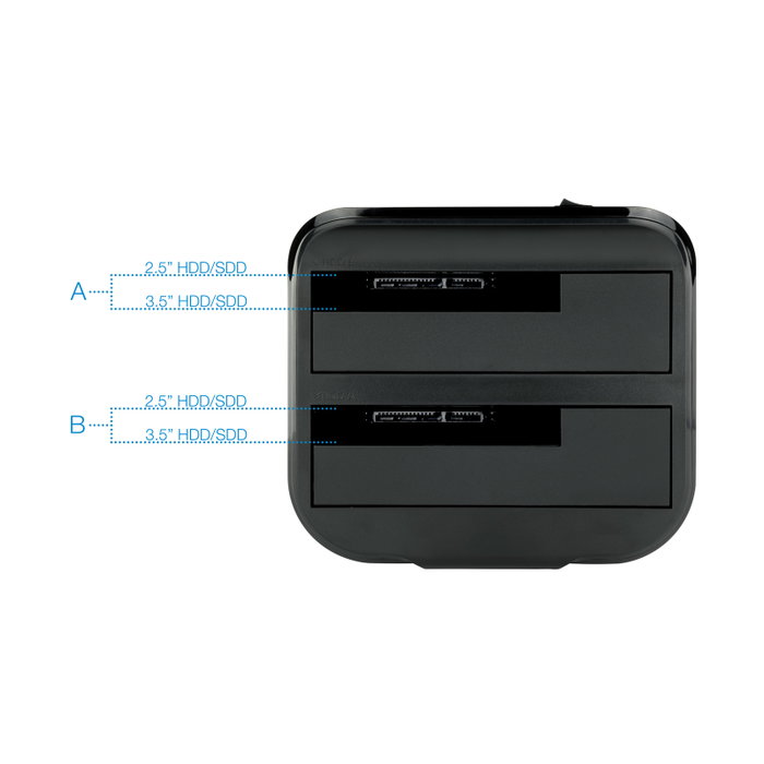 Tooq Base Dock Double Baie 2,5" et 3,5" USB 3.0 HDD/SSD SATA avec Clonage - Noir Tooq Base Dock Double Baie 2,5" et 3,5" USB 3.0 HDD/SSD SATA avec Clonage - Noir