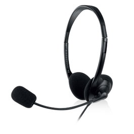 Ewent EW3563 Casque Stéréo avec Microphone Filaire, Contrôle du Volume, pour Skype, Zoom, Teams