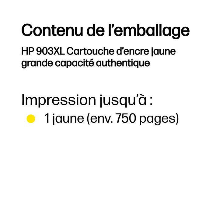 HP 903XL Cartouche d'encre jaune haute capacité pour imprimantes HP OfficeJet 6950 et OfficeJet Pro 6974 HP 903XL Cartouche d'encre jaune haute capacité pour imprimantes HP OfficeJet 6950 et OfficeJet Pro 6974