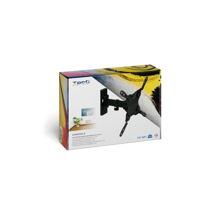 Tooq LP2042TNL Support mural TV 13-42 pouces, VESA 75x75-200x200, inclinaison -12°/+5°, rotation 180°, charge 20kg, noir