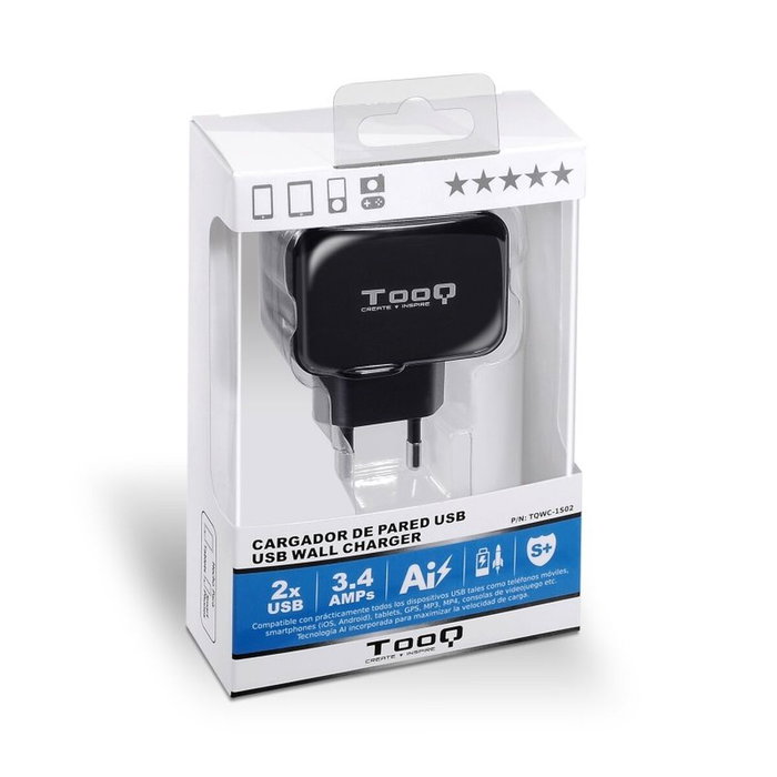 Chargeur mural TooQ TQWC-1S02 Noir 17 W