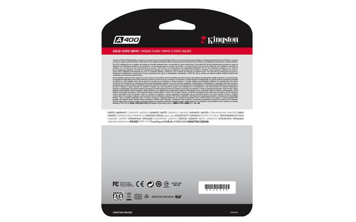 Kingston A400 SSD 240 Go, 2,5 pouces, TLC NAND, SATA 3.0, 7 mm d'épaisseur (100 x 69.9 mm) Kingston A400 SSD 240 Go, 2,5 pouces, TLC NAND, SATA 3.0, 7 mm d'épaisseur (100 x 69.9 mm)