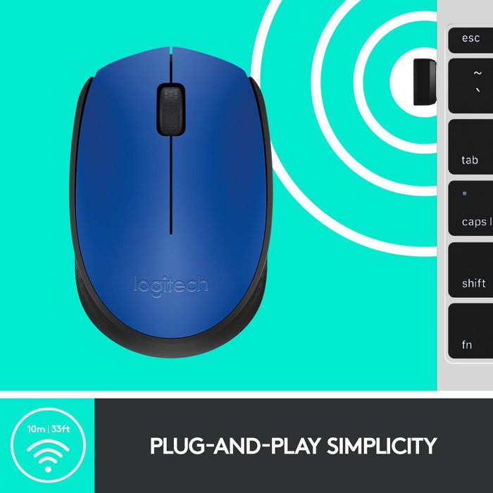 Logitech M171 - Souris sans fil 2.4 GHz, autonomie 12 mois avec une pile AA, compatible Windows/Mac/Chrome/Linux, bleue
