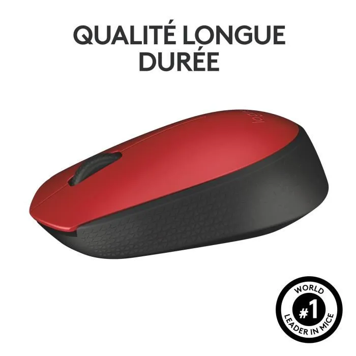 Logitech M171 Souris Sans Fil Ambidextre Rouge et Noir