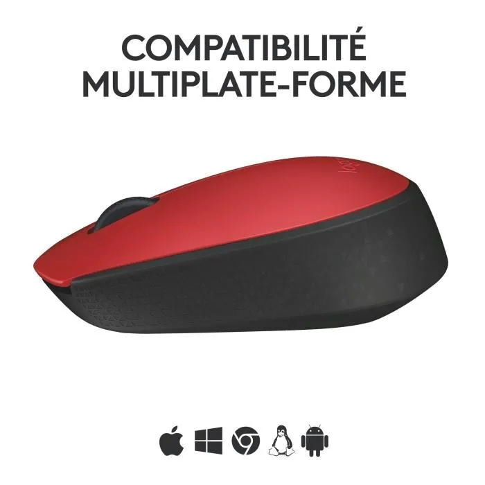 Logitech M171 Souris Sans Fil Ambidextre Rouge et Noir