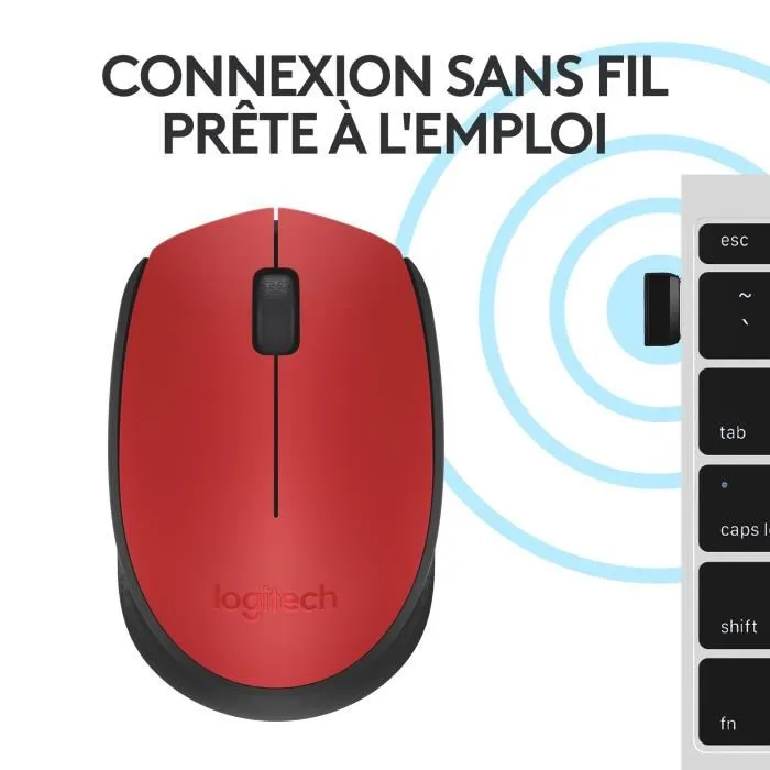 Logitech M171 Souris Sans Fil Ambidextre Rouge et Noir