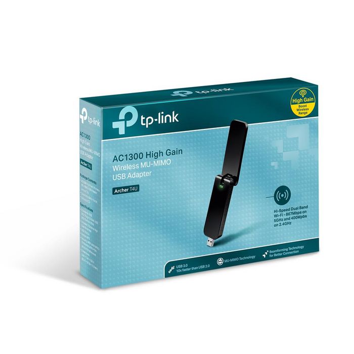 TP-Link Archer T4U - Adaptateur Wi-Fi USB 3.0 Double Bande AC1200 - 867 Mbps (5 GHz) + 300 Mbps (2.4 GHz) - Normes 802.11ac/a/b/g/n - Compatible USB 2.0