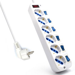Ewent EW3932 Multiprise 6 Prises Type F Schuko avec Protection Surtension et Interrupteurs Individuels Blanc 3m