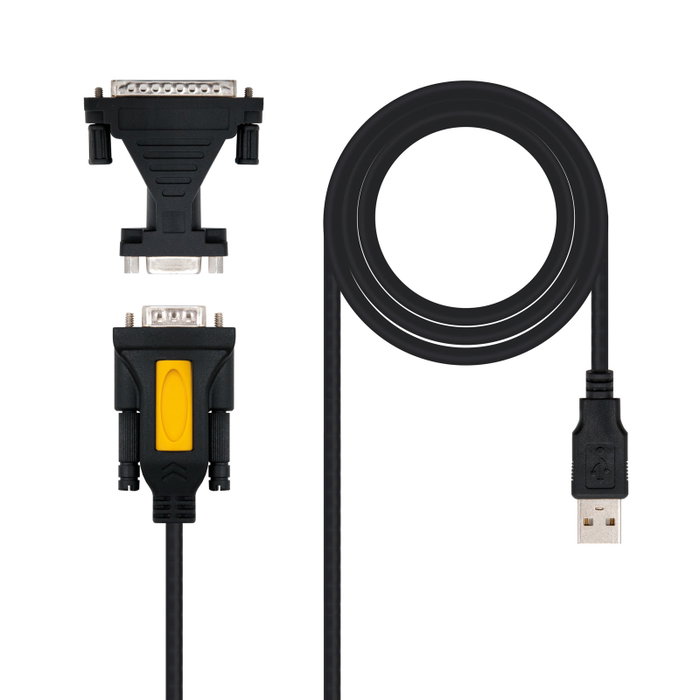 Nanocable Câble Convertisseur USB - A vers RS232 DB9 Mâle avec Adaptateur DB25, 1.8 m, Noir, Compatible Windows/Mac/Linux