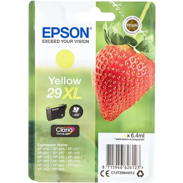 Epson Cartouche d'encre Jaune XL T2994 Fraise pour imprimante jet d'encre (C13T29944012) Epson Cartouche d'encre Jaune XL T2994 Fraise pour imprimante jet d'encre (C13T29944012)