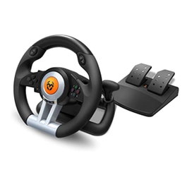 Krom K-Wheel Volant Gaming PC PS3 avec Pédales, Volant 33cm, 180° Rotation, 12 Boutons, Effets de Vibration, Prise en Main Synthétique, Système de Fixation à Ventouses