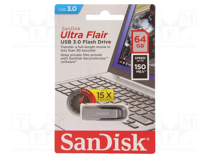 SanDisk Ultra Flair 64 Go USB 3.0 Noir et Argent SanDisk Ultra Flair 64 Go USB 3.0 Noir et Argent