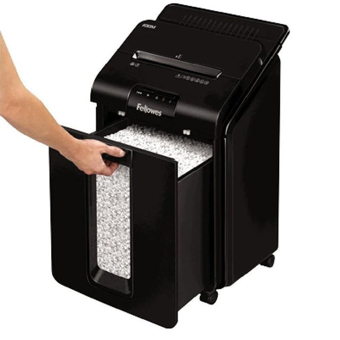 Fellowes AutoMax 100M Destructrice Papier Automatique 100 Feuilles, Mini-Coupe P-4, 23L, Cycle 15 Min
