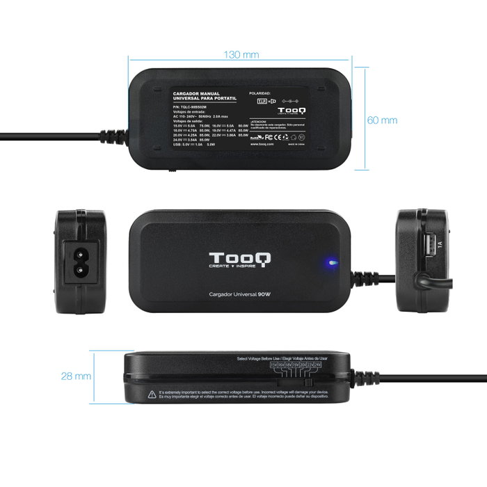 TooQ TQLC-90BS02M 90W Chargeur d'ordinateur portable universel