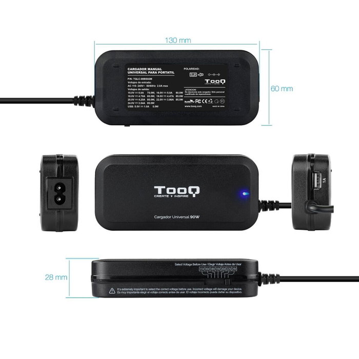 Chargeur d'ordinateur portable TooQ TQLC-90BS02M 90 W